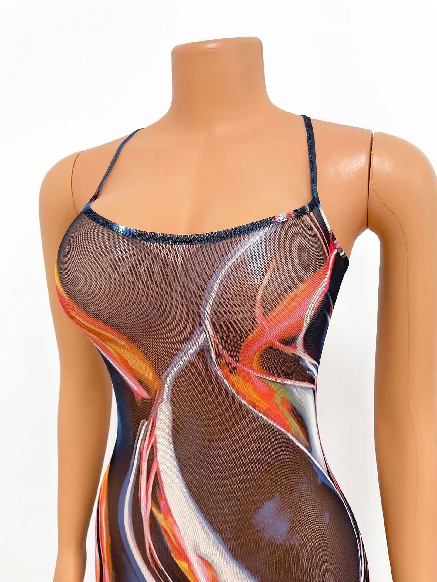 Chic See‑Through Mesh Suspender Jumpsuit