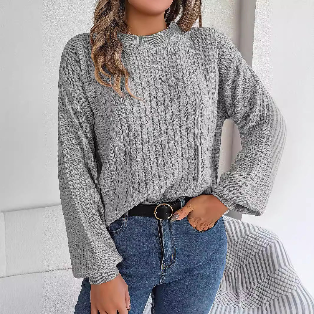Women's Cable-Knit Lantern-Sleeve Pullover Sweater